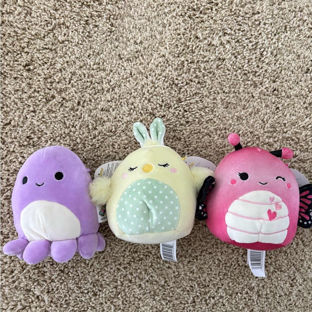 Kellytoy Squishmallows Plush Trio - Purple, Yellow, Pink